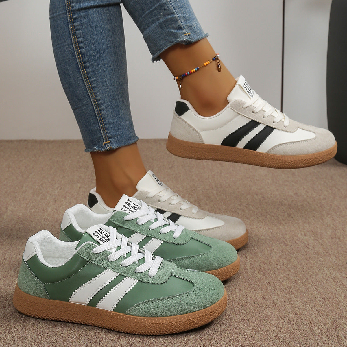 Damskie Sneakersy | Sportowy Design z Amortyzacją | Zielone, Czarno-Białe, Niebieskie