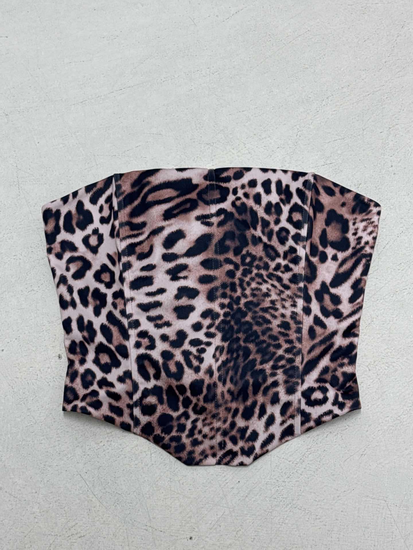 Damski top corset | Bez ramiączek, wzór leoparda