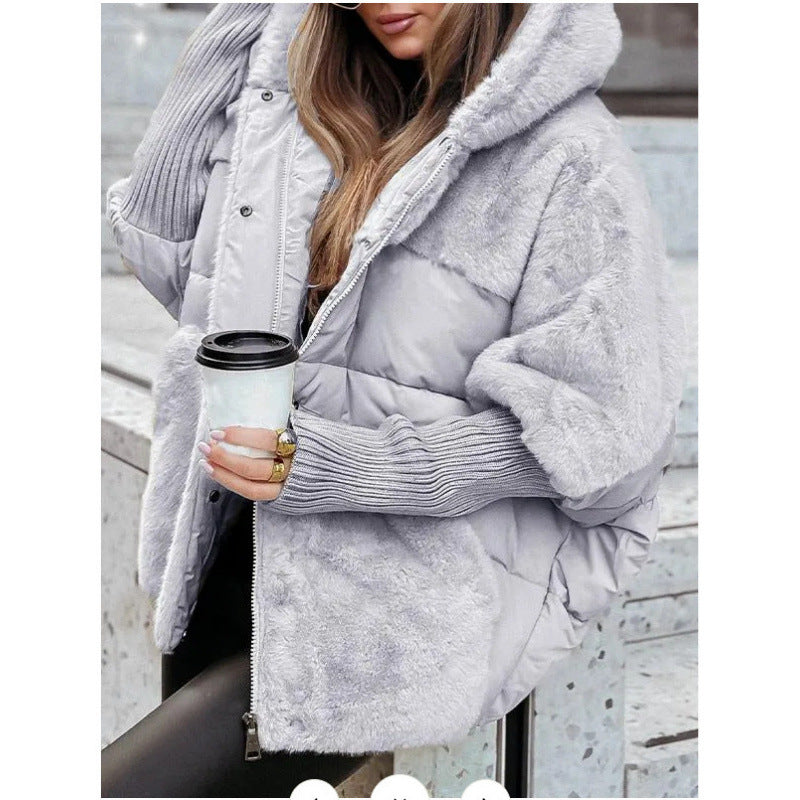 Damska kurtka zimowa puchowa oversized patchwork w kolorze czarnym
