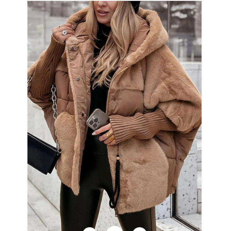Damska kurtka zimowa puchowa oversized patchwork w kolorze czarnym