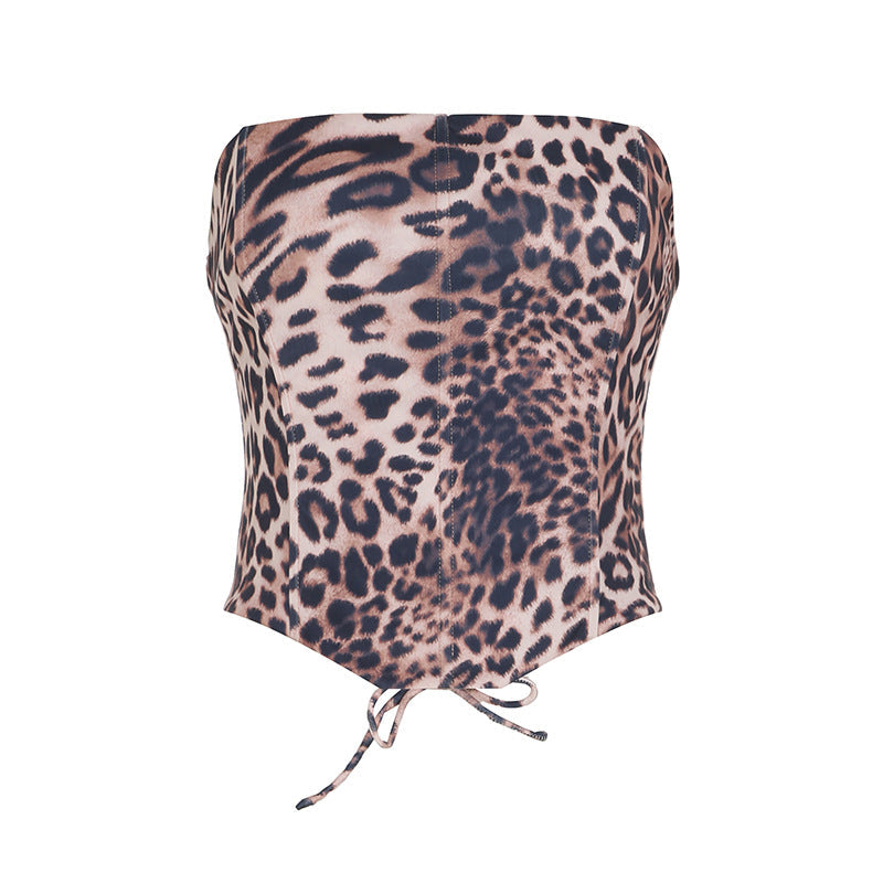 Damski top corset | Bez ramiączek, wzór leoparda