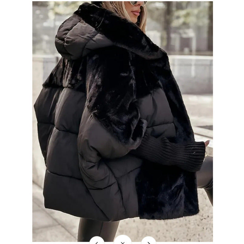 Damska kurtka zimowa puchowa oversized patchwork w kolorze czarnym