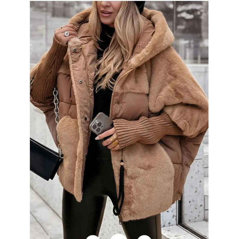 Damska kurtka zimowa puchowa oversized patchwork w kolorze czarnym