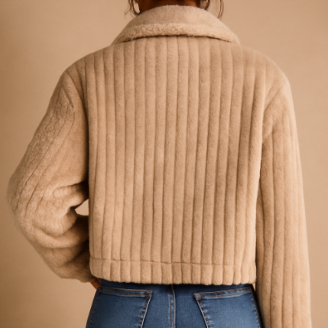 Sweter rozpinany | Miękka tekstura teddy, krótki krój
