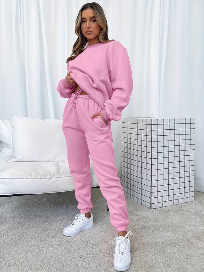 Oversized damski zestaw dresowy - z kapturem - spodnie baggy