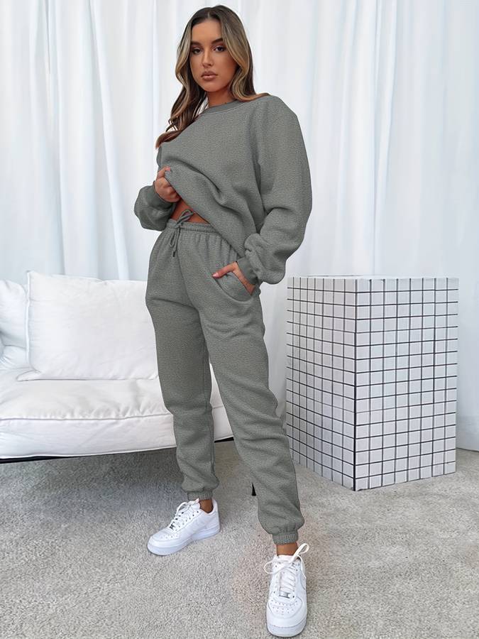 Oversized damski zestaw dresowy - z kapturem - spodnie baggy