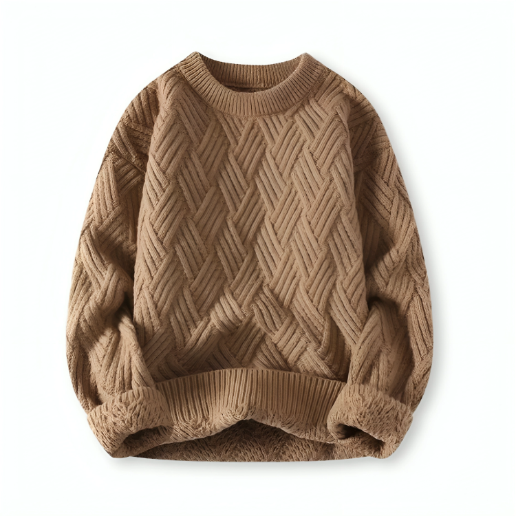 Męski sweter w warkocze - mieszanka wełny - klasyczny - ciepły