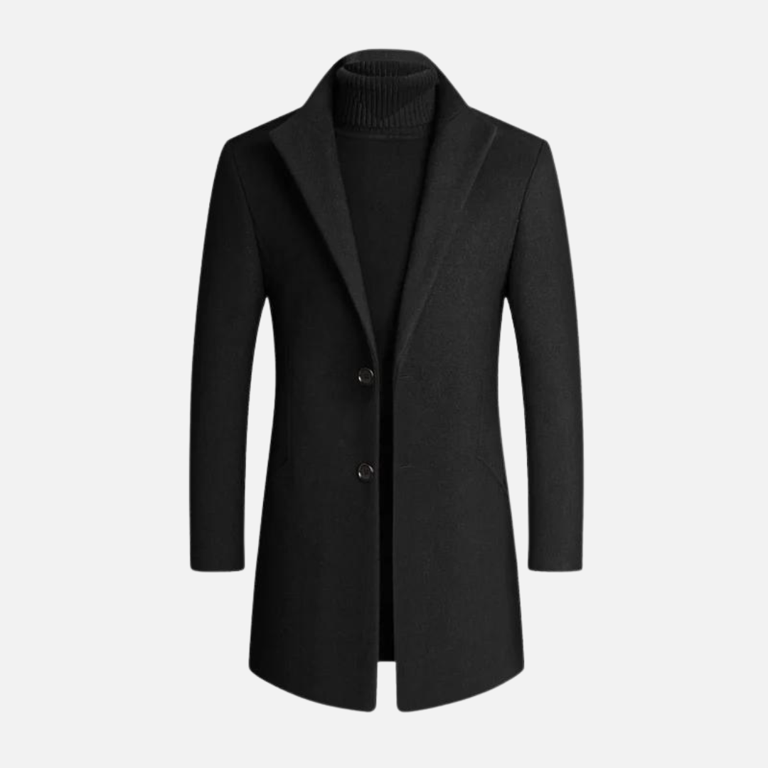 Męski długi płaszcz slim fit z klasycznym kołnierzem