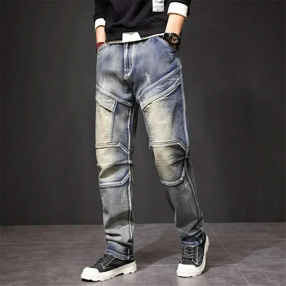 Męskie Jeansy Cargo Denim Prosty Fason