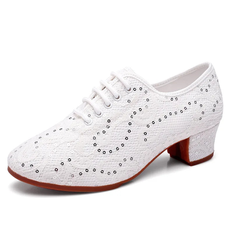 Buty do salsy damskie | Cekinowe, obcas 5 cm | Eleganckie taneczne