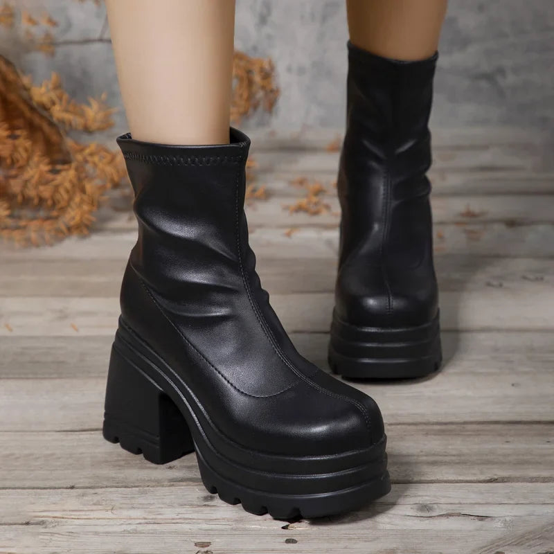 Buty Damskie | Skóra, Obcas Wysoki, Czubek Kwadratowy