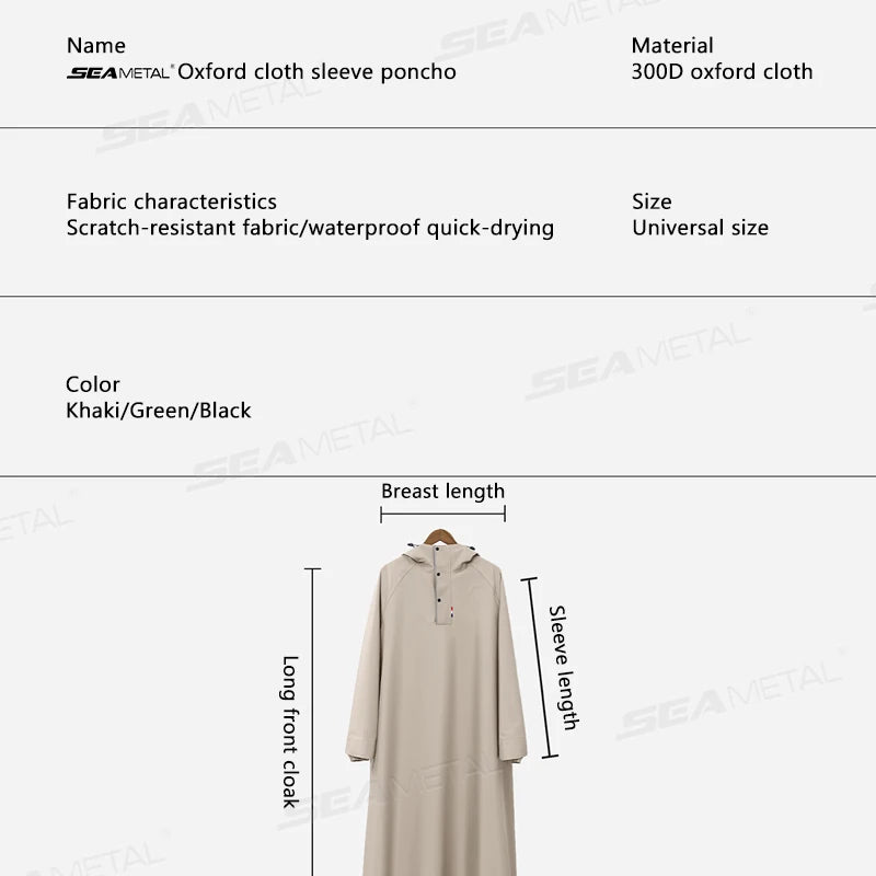 Wodoodporna peleryna przeciwdeszczowa unisex oversize z kapturem tkanina Oxford