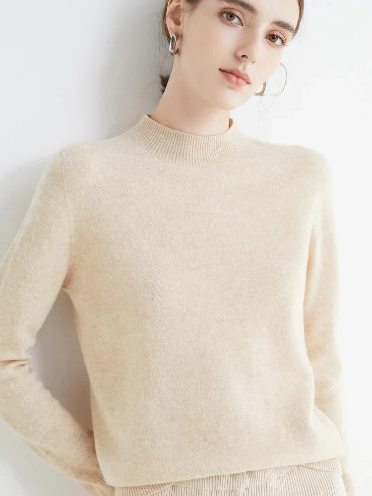 Damski sweter wełniany | Jesień zima, stójka jedwabna | Casual
