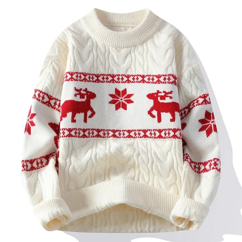Sweter świąteczny unisex | Motyw renifera, okrągły dekolt | Na święta