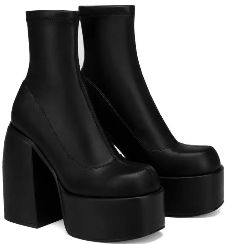 Buty Damskie | Skóra, Obcas Wysoki, Czubek Kwadratowy