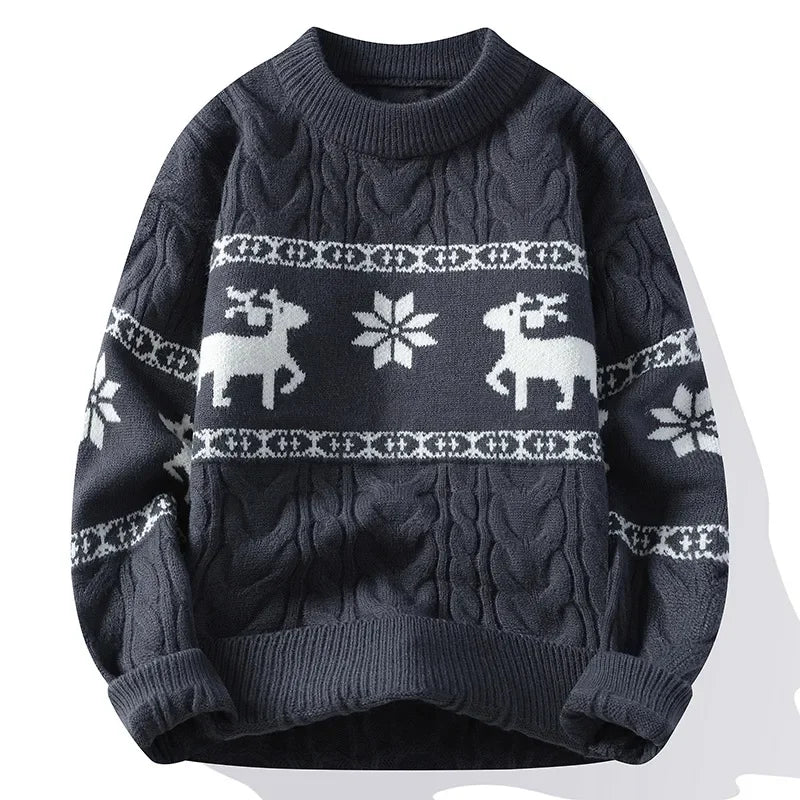 Sweter świąteczny unisex | Motyw renifera, okrągły dekolt | Na święta