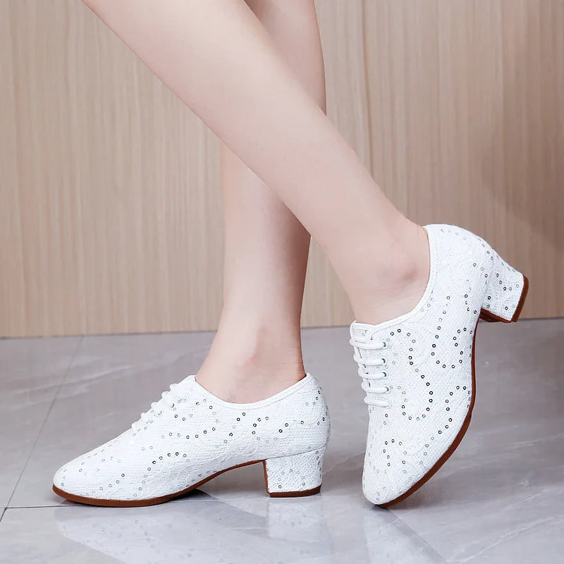 Buty do salsy damskie | Cekinowe, obcas 5 cm | Eleganckie taneczne