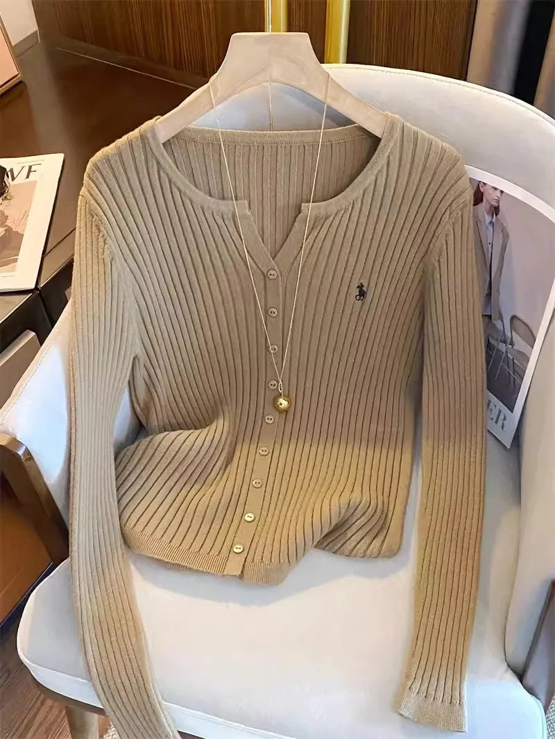 Damski kardigan dzianinowy z haftem Y2K długi rękaw streetwear