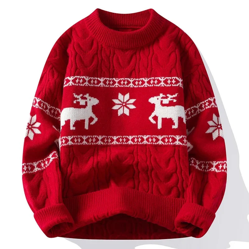 Sweter świąteczny unisex | Motyw renifera, okrągły dekolt | Na święta