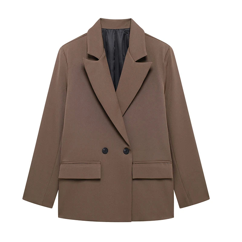 Damski kardigan blazer dwurzędowy długi rękaw z kieszeniami vintage