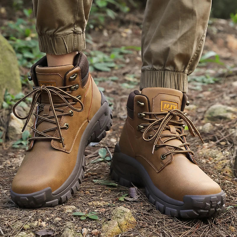Męskie wysokie buty trekkingowe - antypoślizgowe - do pracy na zewnątrz