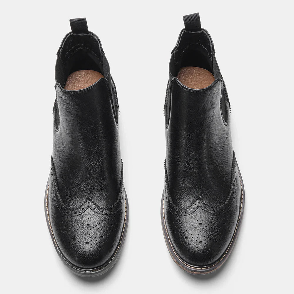 Męskie klasyczne botki Chelsea - styl brogue - ponadczasowy design