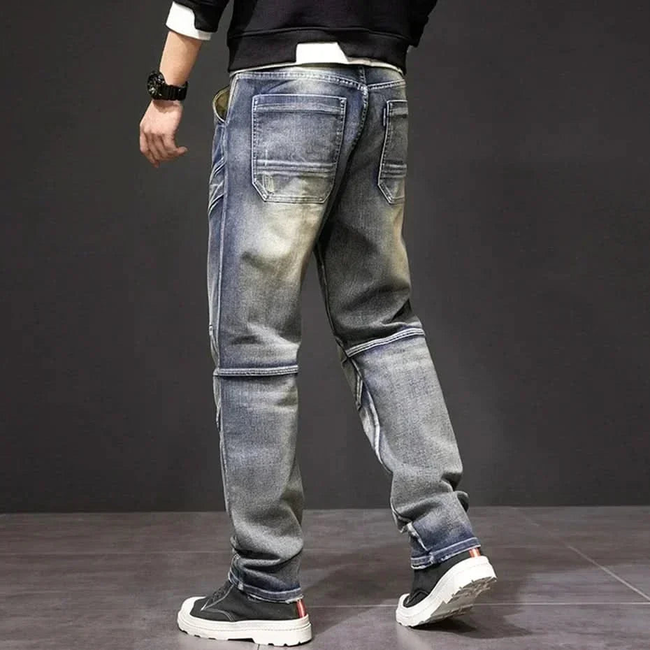 Męskie Jeansy Cargo Denim Prosty Fason