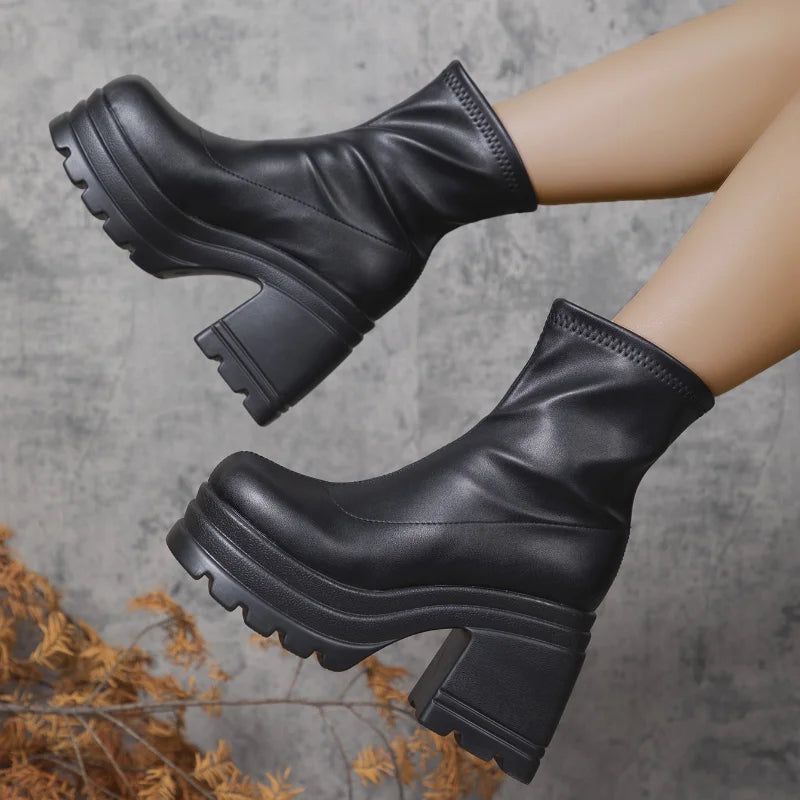 Buty Damskie | Skóra, Obcas Wysoki, Czubek Kwadratowy