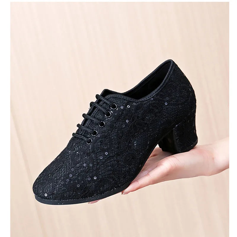 Buty do salsy damskie | Cekinowe, obcas 5 cm | Eleganckie taneczne