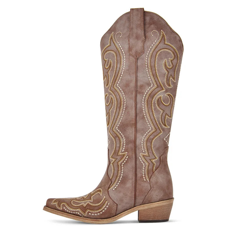 Buty Kowbojskie Damskie | Montowane do Kolan, Haft Zachodni, Obcas Gruby