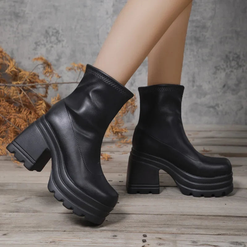 Buty Damskie | Skóra, Obcas Wysoki, Czubek Kwadratowy