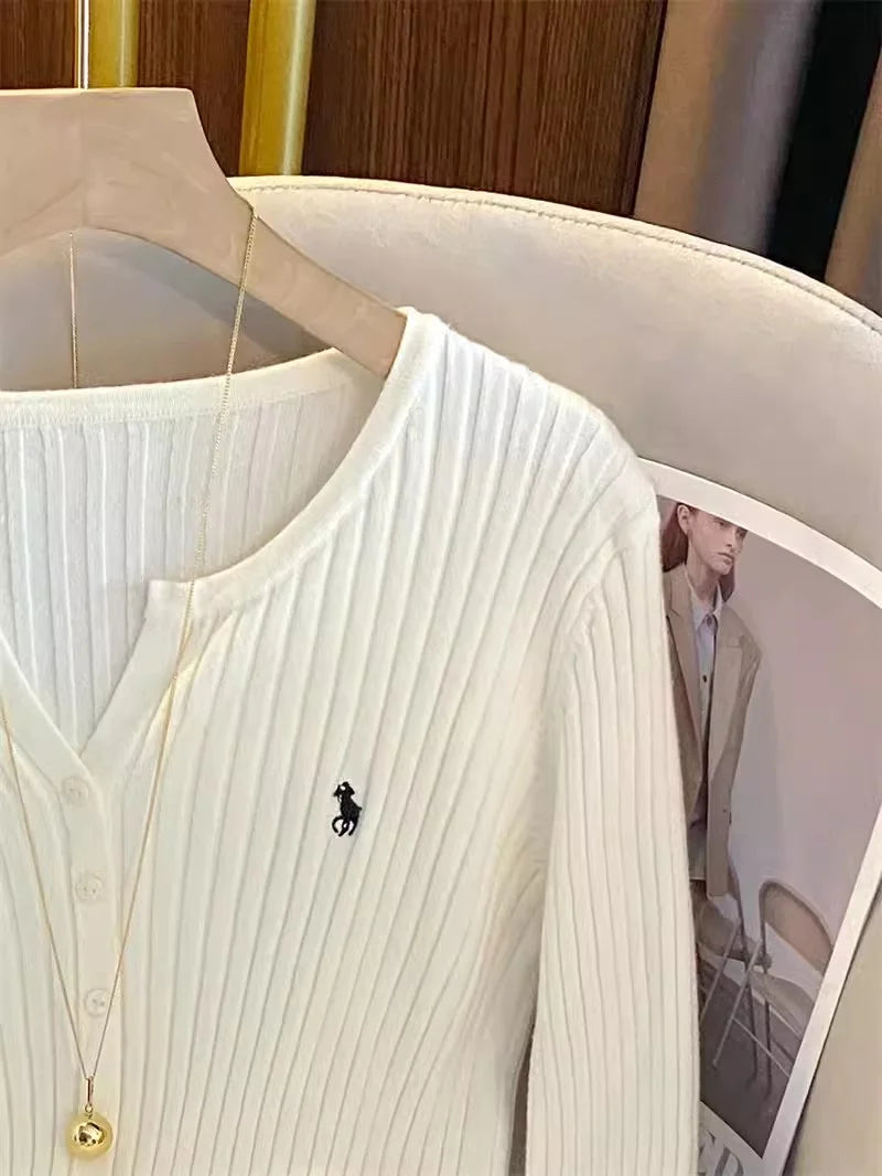 Damski kardigan dzianinowy z haftem Y2K długi rękaw streetwear