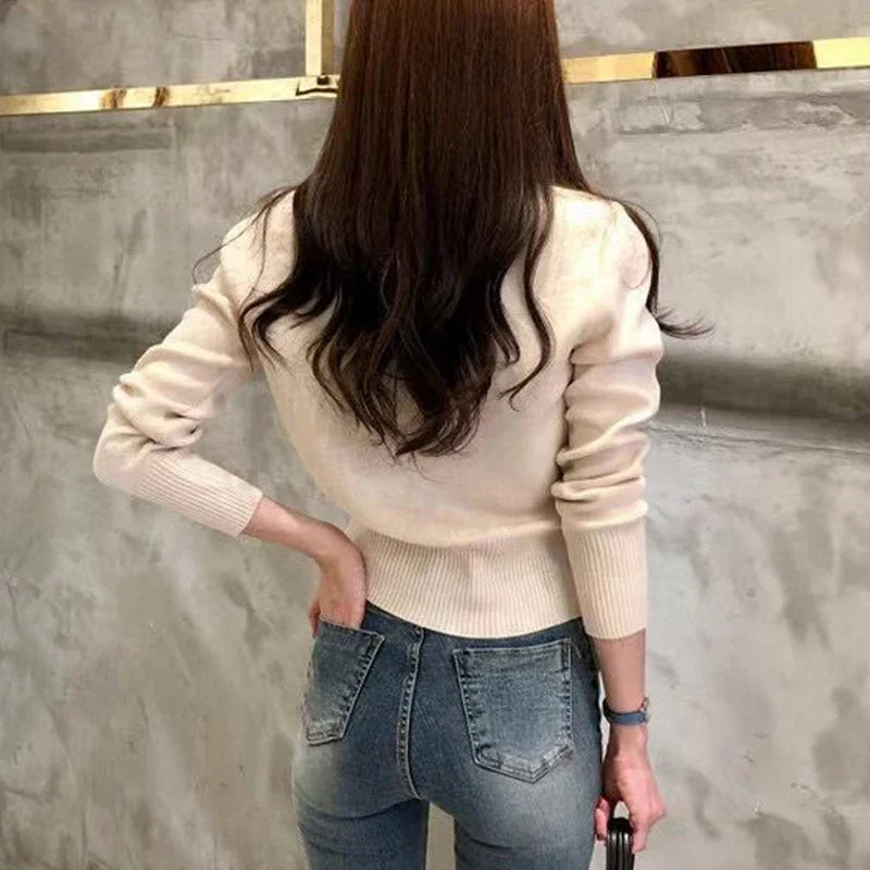 Sweter damski | Długi rękaw jesienna kurtka | Krótki casual