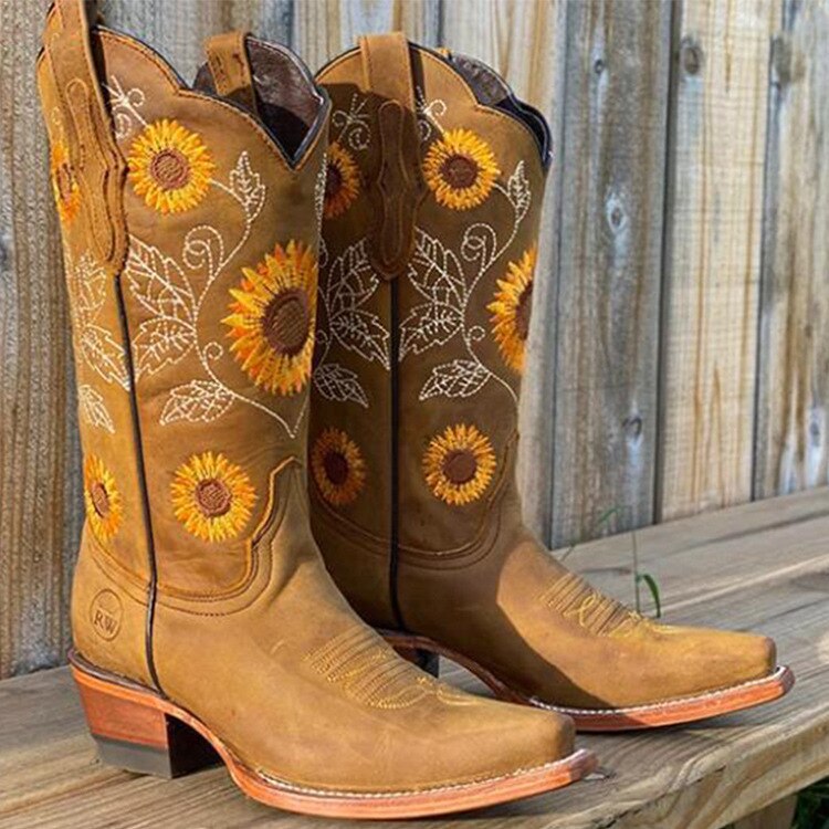 Buty Kowbojskie Damskie | Zamsz, Połowa Łydki | Boho