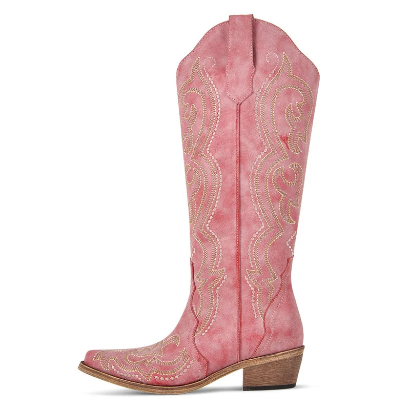 Buty Kowbojskie Damskie | Montowane do Kolan, Haft Zachodni, Obcas Gruby