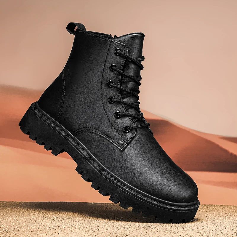 Męskie buty sznurowane - wodoodporne - wysokie - przeciwpoślizgowe