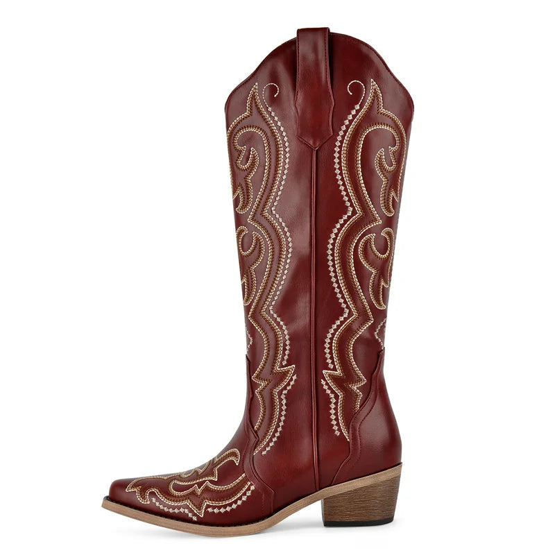 Buty Kowbojskie Damskie | Montowane do Kolan, Haft Zachodni, Obcas Gruby
