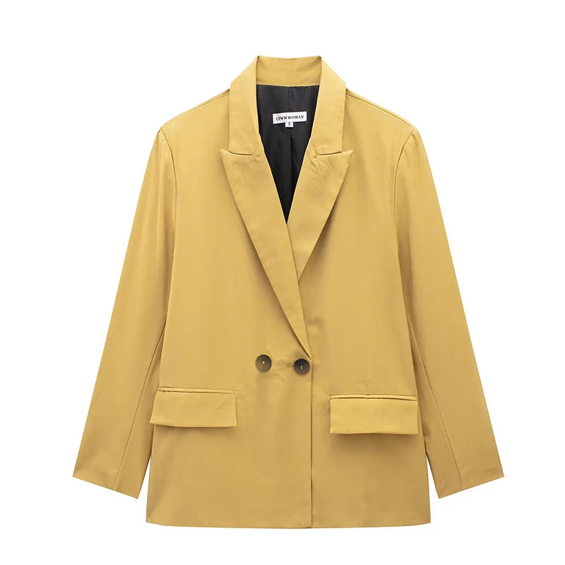 Damski kardigan blazer dwurzędowy długi rękaw z kieszeniami vintage