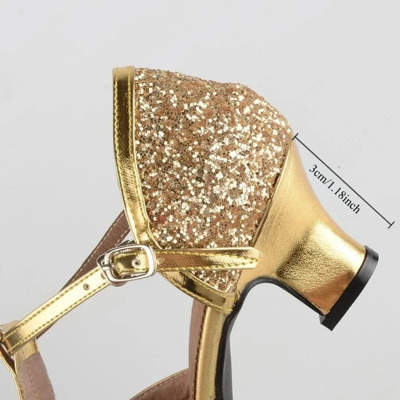 Buty do salsy damskie | Cekinowe, obcas 4 cm | Eleganckie buty taneczne
