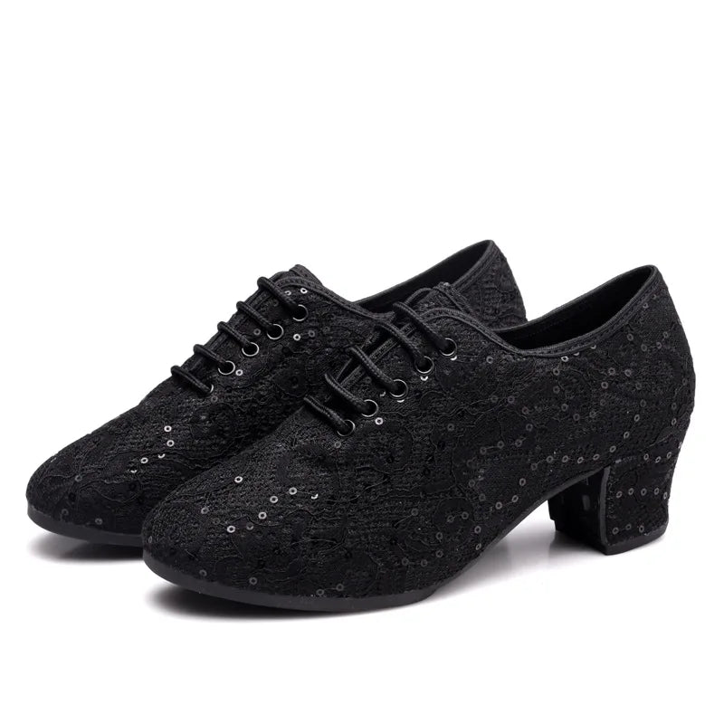 Buty do salsy damskie | Cekinowe, obcas 5 cm | Eleganckie taneczne