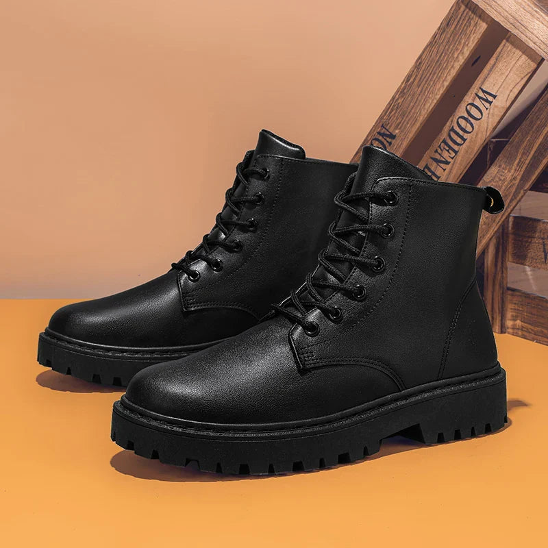 Męskie buty sznurowane - wodoodporne - wysokie - przeciwpoślizgowe