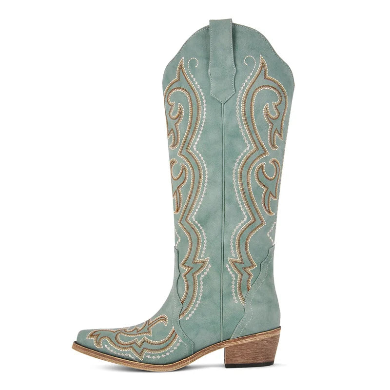 Buty Kowbojskie Damskie | Montowane do Kolan, Haft Zachodni, Obcas Gruby