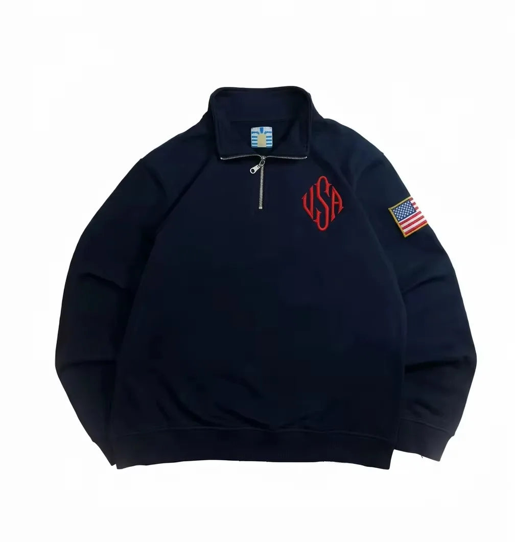Męska bluza z kapturem na zamek bawełniana w stylu retro streetwear