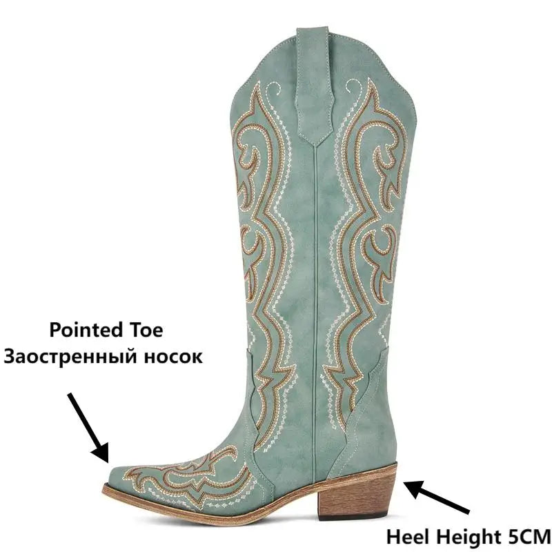 Buty Kowbojskie Damskie | Montowane do Kolan, Haft Zachodni, Obcas Gruby