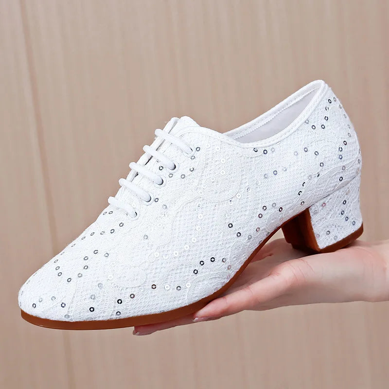 Buty do salsy damskie | Cekinowe, obcas 5 cm | Eleganckie taneczne