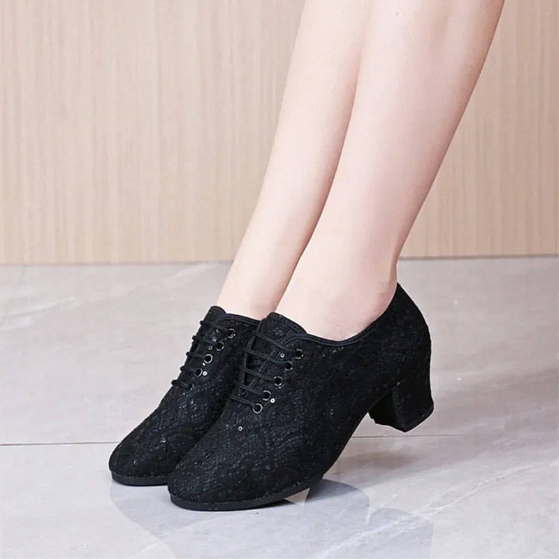 Buty do salsy damskie | Cekinowe, obcas 5 cm | Eleganckie taneczne