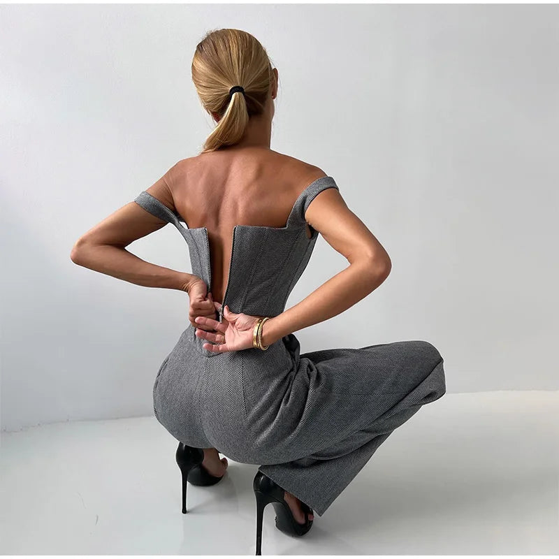Damskie Spodnie Garnitur | Top Corset, Blazer i Spodnie Proste