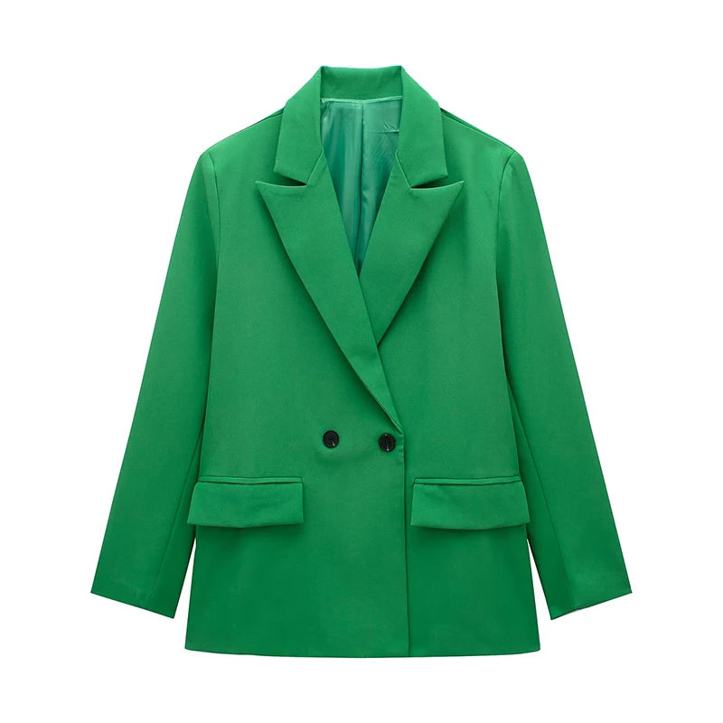 Damski kardigan blazer dwurzędowy długi rękaw z kieszeniami vintage