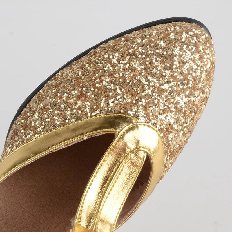 Buty do salsy damskie | Cekinowe, obcas 4 cm | Eleganckie buty taneczne