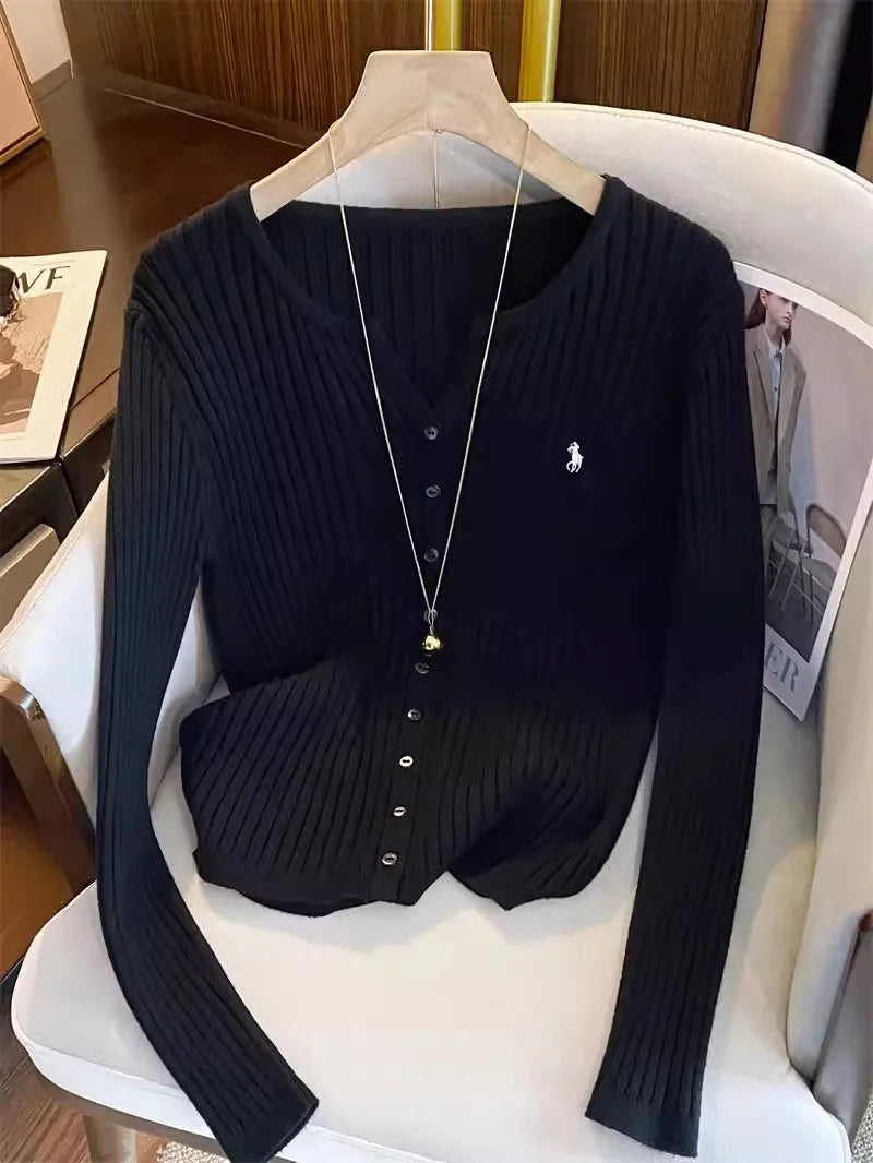 Damski kardigan dzianinowy z haftem Y2K długi rękaw streetwear
